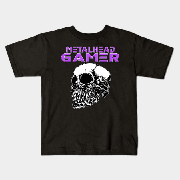 Metalhead Gamer Quarter Skull Purple Kids T-Shirt by Shawnsonart